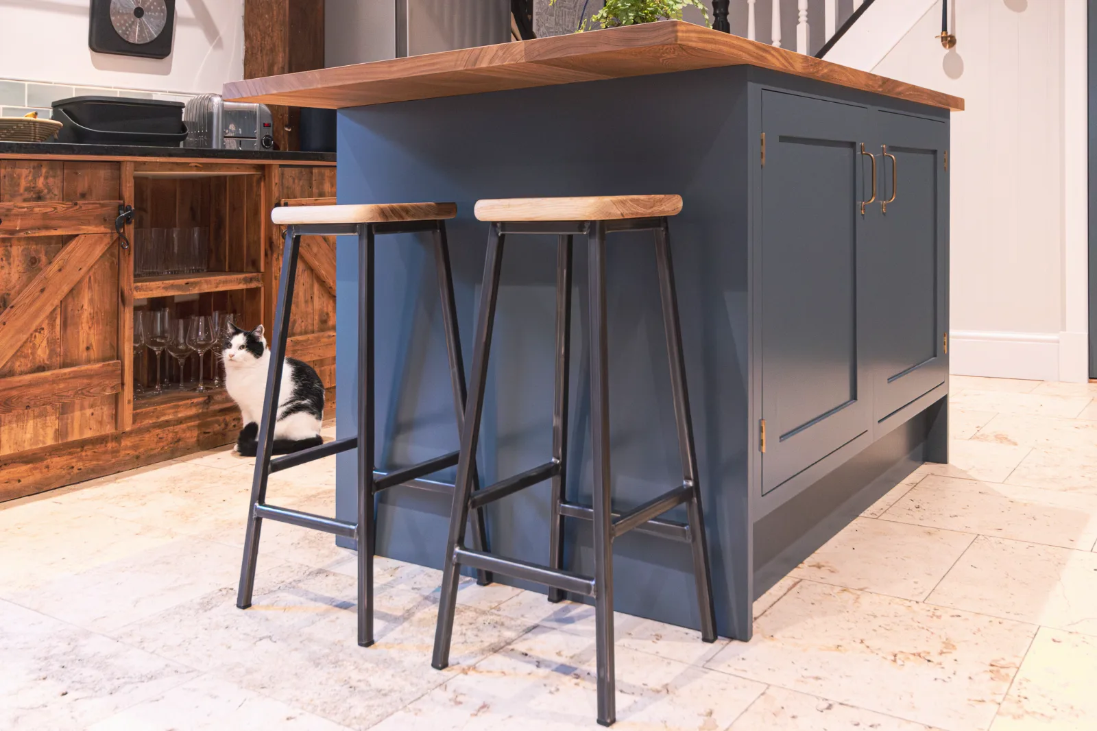 A 30cm seating overhang on Mr Martin's bespoke kitchen island in Box, Wiltshire.