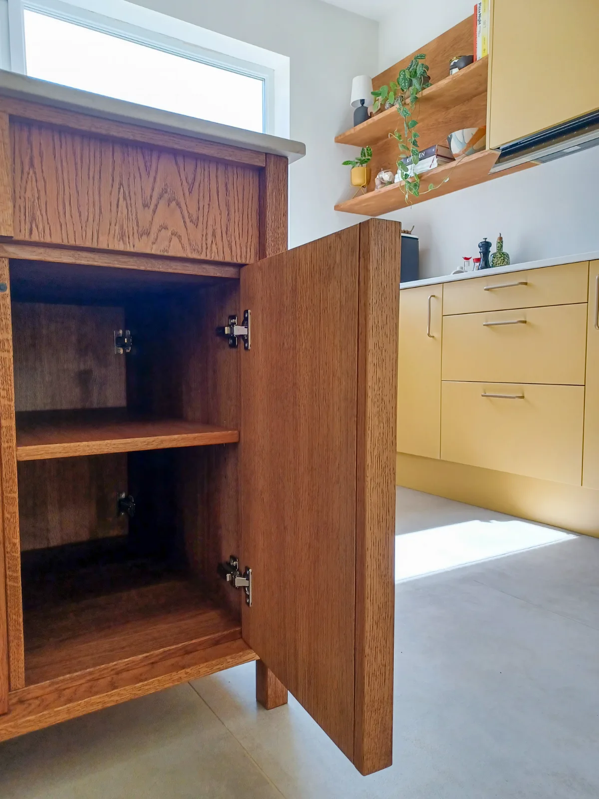 Through-shelves, accessible from either side.