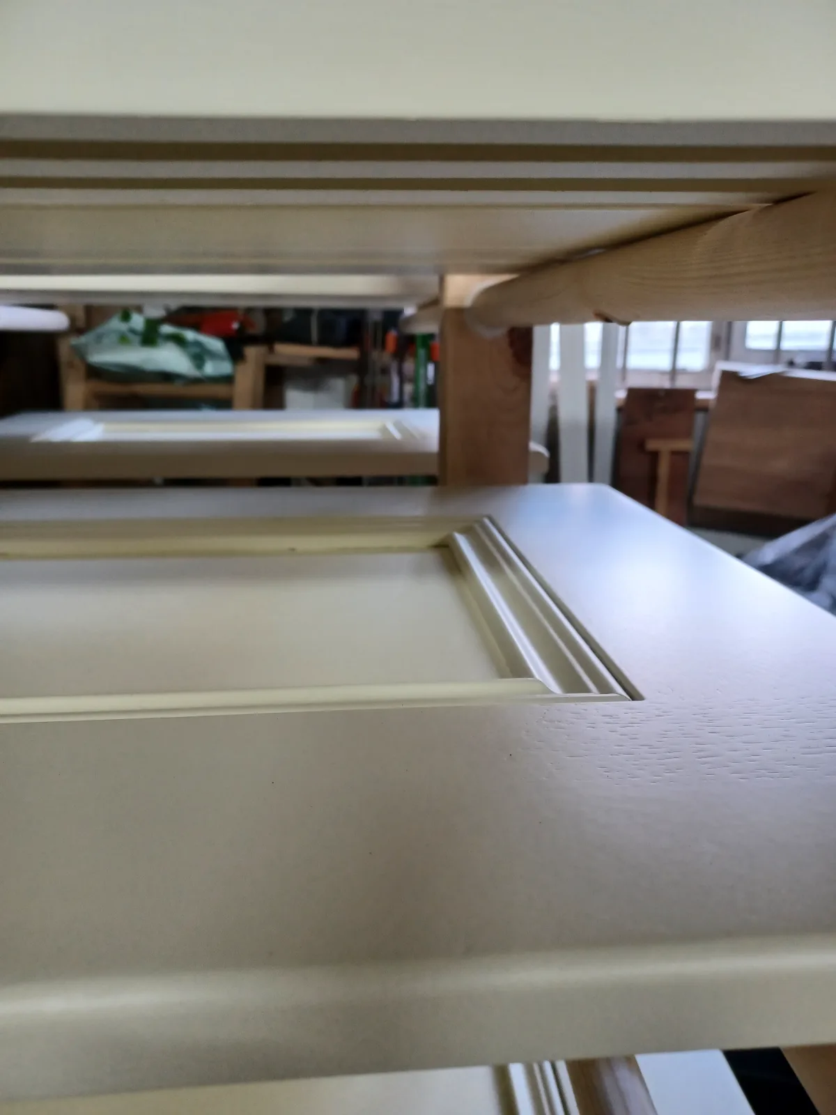 Sprayed doors, curing at the workshop